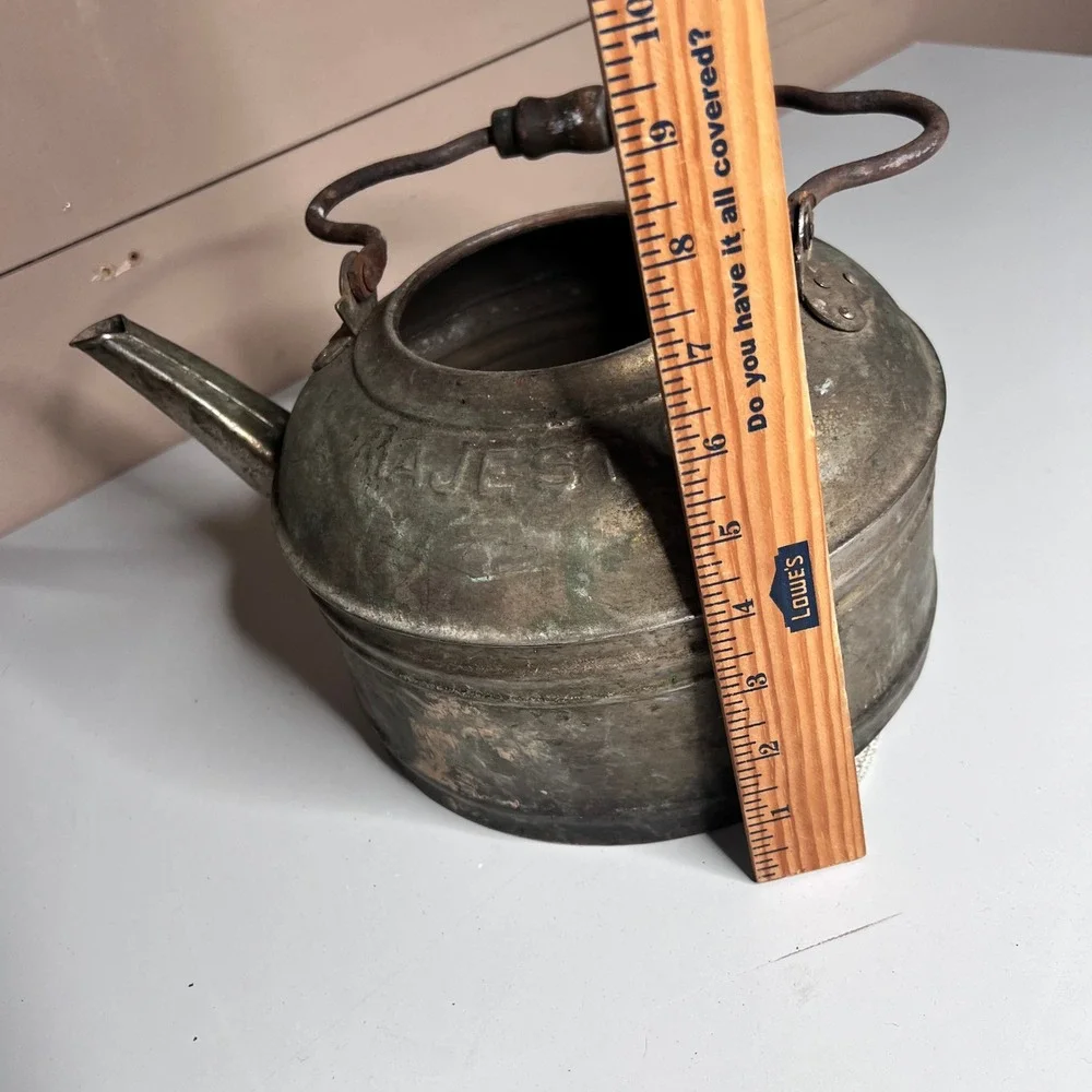 Antique Majestic Copper Tea Kettle Wood Handle Patented‎ May 17 1898 Primitive